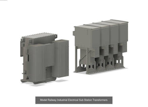 Supply of 2 Industrial sub stations supplied in black ready for painting. 00 Gauge Scale 1.76