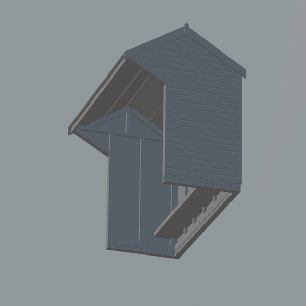 This is a wooden waiting bus shelter 323 with a seat. It is supplied in brown colour and can be weathered and painted to the tastes of the user. G Gauge Scale 1.24