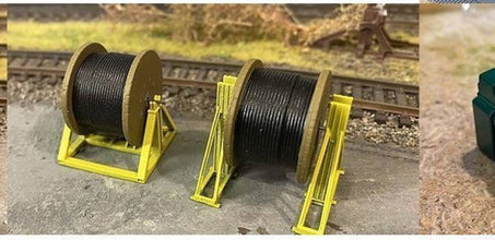 2 cable drums without cable showing . 2 cable drum with cable 4 sets of support for drums .G Gauge Scale 1.24