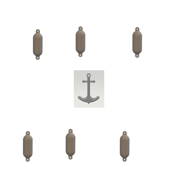 Detailed set of Model Boat Anchor and 6 Fenders