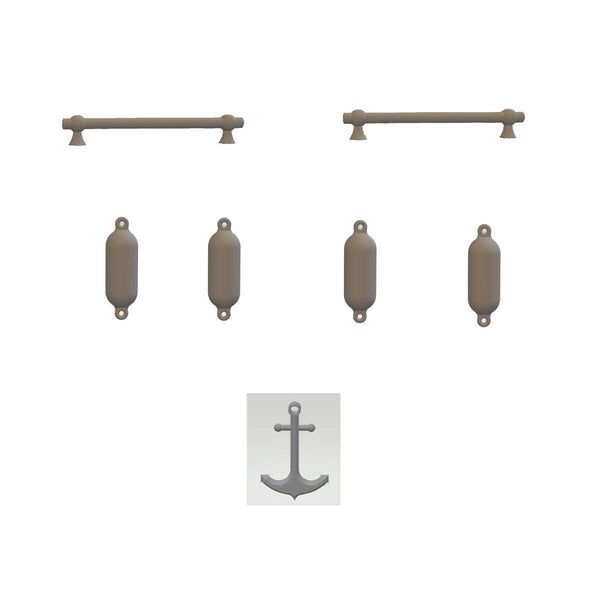 Detailed Set of 2 Model Boat Hand Rails 4 Fenders and 1 Anchor