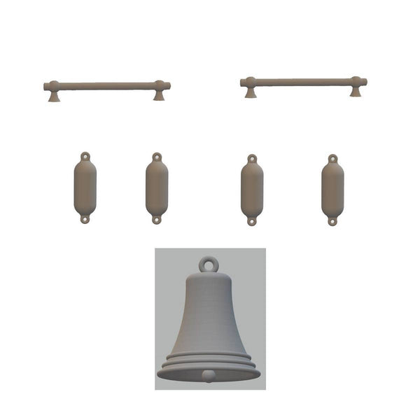 Detailed Set of 4 Buoy Fenders 1 Bell and 2 Handrails