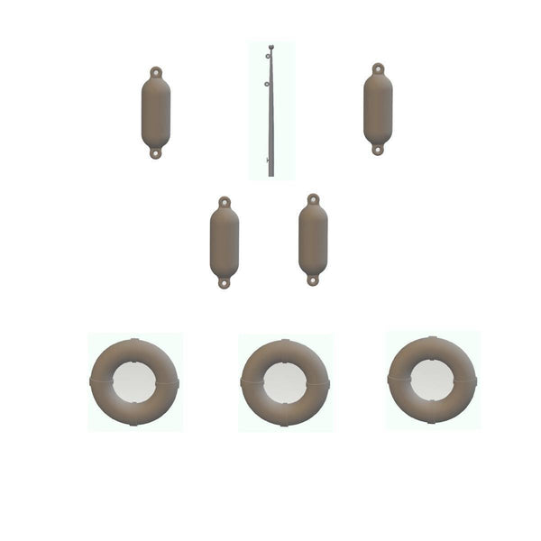 Detailed Set of a Model Boat Flag Pole 3 lifebuoys and 4 Fenders
