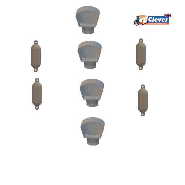 A detailed set of 4 Model Boat  Fenders  (25mm long) Plus 4 Vents (25mm)