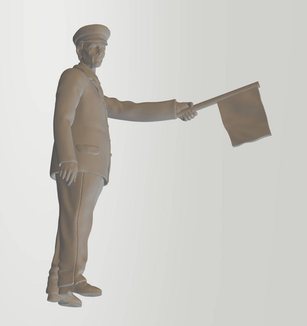 Exclusive Railway Worker Figure with flag 354 G Gauge 70mm Scale 1.24