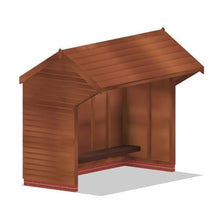 This is a wooden waiting bus shelter 323 with a seat  4mm   Gauge Scale 1.148